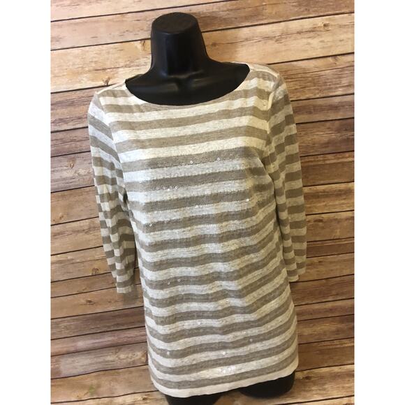 Robert Kitchen Canada Womens Shirt Size Small Blouse Sequin Striped 3/4 Sleeve - Picture 8 of 12
